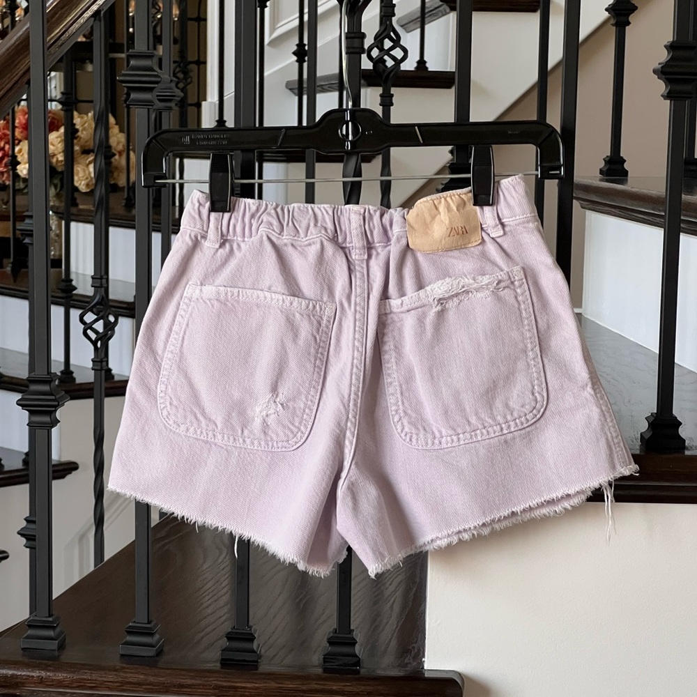 Zara Girls Pastel Purple Denim Shorts Distressed Snap Button Front Sz 9/10 - Picture 10 of 16